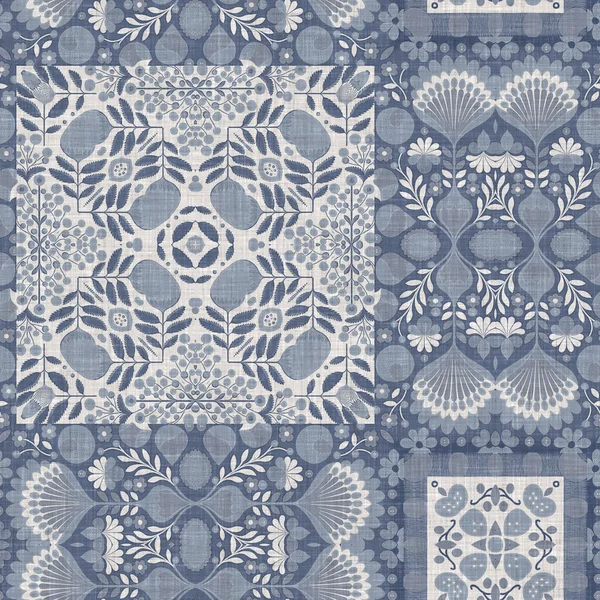 Farm house blue intricate damask seamless pattern. Tonal french country cottage style background. Simple rustic fabric textile for shabby chic patchwork