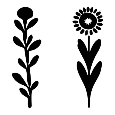 Folkart flower vector illustration set . Botanical kids scandi garden botanicals collection
