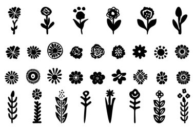 Collection of botanical isolated vector motifs. Set of woodland plant floral art