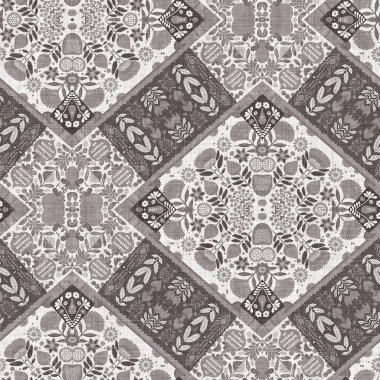 Country cottage grey intricate damask seamless pattern. 2 Tone french style background. Simple rustic fabric textile for shabby chic patchwork