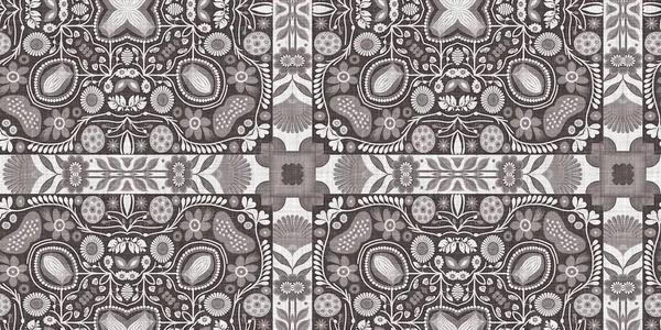 Country Cottage Grey Retro Damask Seamless Border Tone French Style — 图库照片
