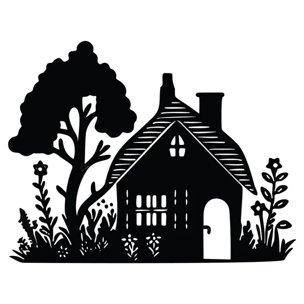 Cute Rustic Cottage Motif Homestead Vintage Style Vector Illustration Whimsical — Stock Vector