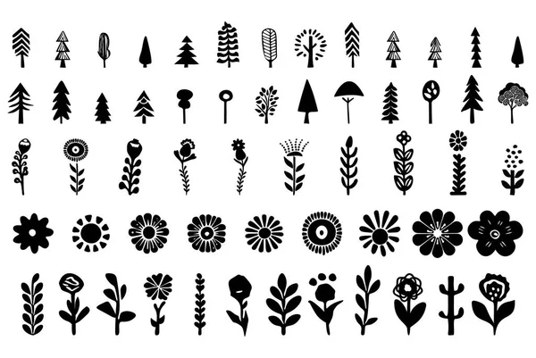 Collection Botanical Isolated Vector Motifs Set Woodland Plant Floral Art — Image vectorielle