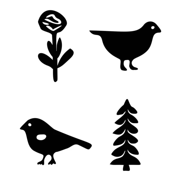 Set Bird Botanical Vector Motif Collection Garden Wildlife Woodland Songbirds — Stockový vektor
