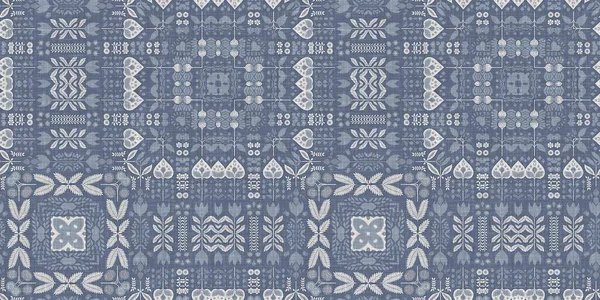 Farm house blue damask seamless border. Tonal french intricate cottage style trim. Simple rustic fabric textile for shabby chic patchwork