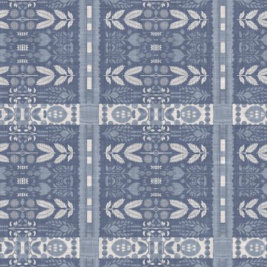 Farm house blue intricate damask seamless pattern. Tonal french country cottage style background. Simple rustic fabric textile for shabby chic patchwork