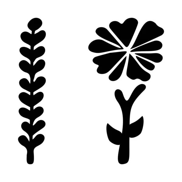 Folkart Flower Vector Illustration Set Botanical Kids Scandi Garden Botanicals — ストックベクタ