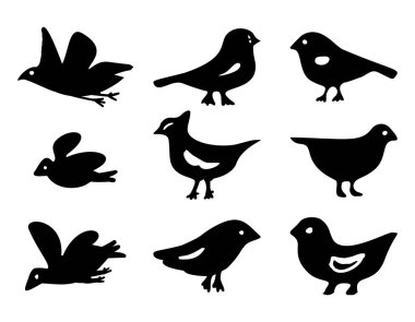 Şirin çocuklar için bir grup vektör kuş motifi. Bahçe bülbülü vahşi yaşam koleksiyonu