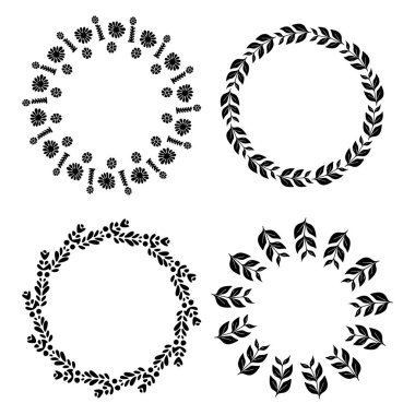 Çiçek desenli çelenk çizimi. Düğün daveti için hassas vektör çerçevesinin vektör koleksiyonu