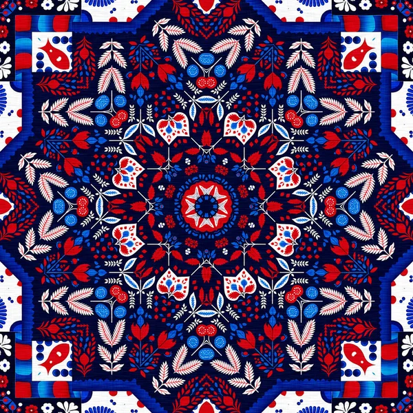 Folkart Quilt Traditional Pattern Patchwork Red White Blue Trendy Allover — Stock Fotó