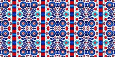 Folkart quilt whimsical border. Norwegian style European cloth. Patchwork red white blue trendy washi tape