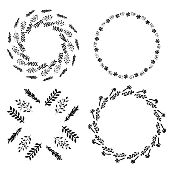 Sierlijke Bloemen Krans Illustratie Set Vector Collectie Van Delicate Vector — Stockvector