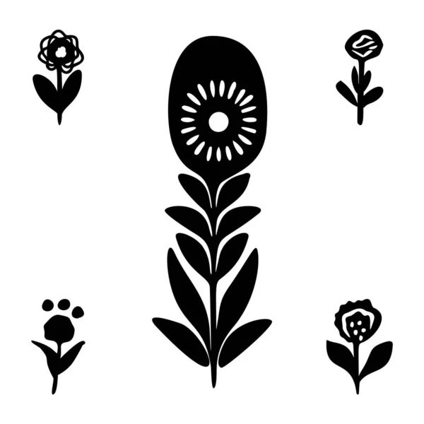 ベクトルフラワードアベクトルアイコンコレクション スカンディスタイルの花のモチーフのセット — ストックベクタ