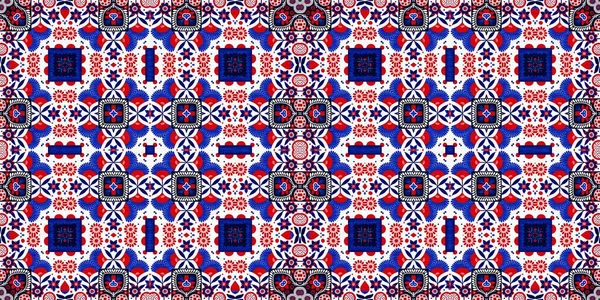 Folkart Quilt Traditional Border Patchwork Red White Blue Trendy Trim — Fotografia de Stock