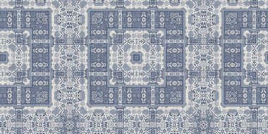 Farm house blue intricate damask seamless border. Tonal french country cottage style trim. Simple rustic fabric textile for shabby chic patchwork
