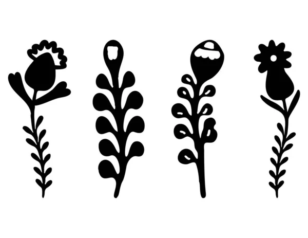 Folkart Flower Vector Illustration Set Botanical Kids Scandi Garden Botanicals — Stockvektor