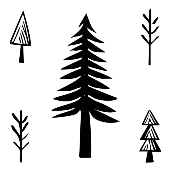 Collection Icônes Forêt Pins Scandi Style Forêt Botanique Motif Ensemble — Image vectorielle