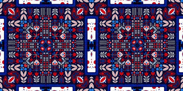 Folkart Quilt Traditional Border Patchwork Red White Blue Trendy Trim — Fotografia de Stock