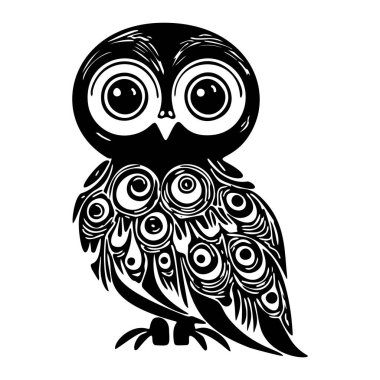 Cute owl vector illustration. Low brow ornithology wildlife motif