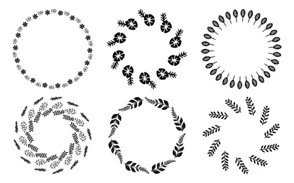 Sierlijke Bloemen Krans Illustratie Set Vector Collectie Van Delicate Vector — Stockvector