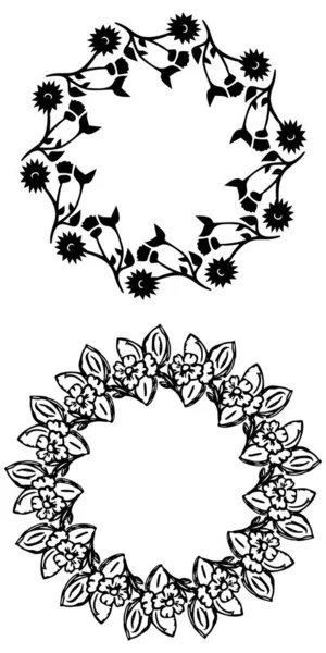 Çiçek Desenli Çelenk Çizimi Botanik Düğün Davetiyesi Için Antika Vektör — Stok Vektör