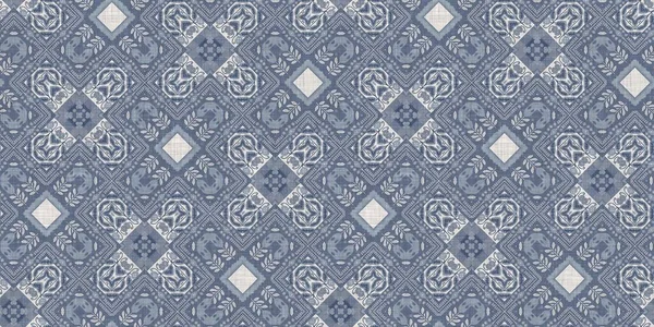 Farm House Blue Intricate Damask Seamless Border Tonal French Country — 스톡 사진