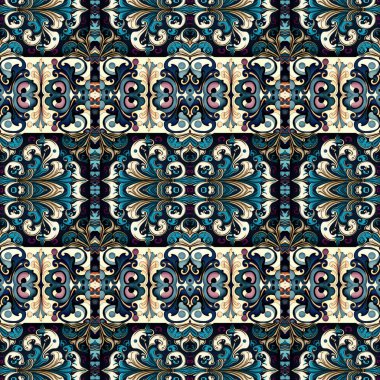 Ornamental victorian seamless wallpaper in roccoco style. Repeat tile of ornate botanical baroque decorative backdrop