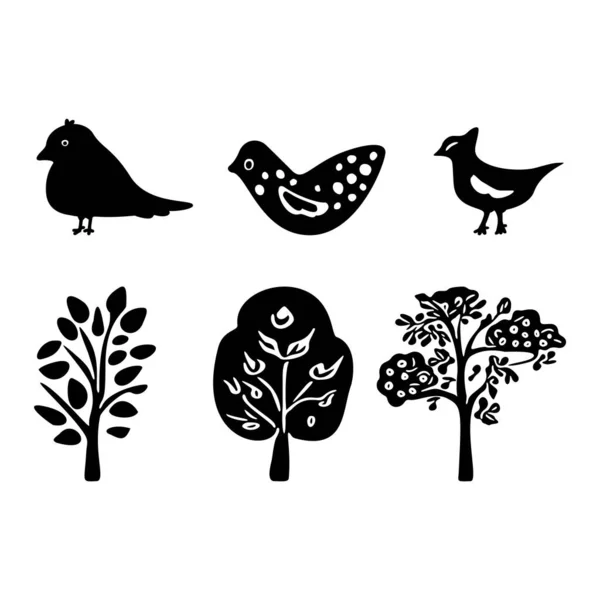 Set Bird Botanical Vector Motif Collection Garden Wildlife Woodland Songbirds — Image vectorielle