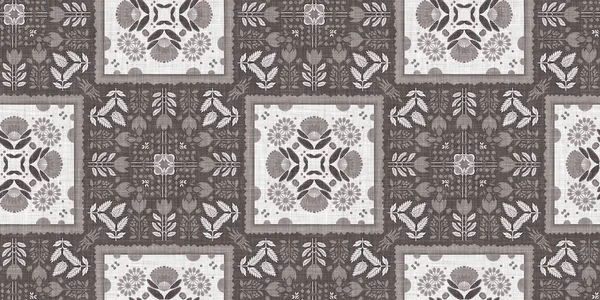 Country Cottage Grey Intricate Damask Seamless Border Tone French Style — ストック写真