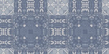Farm house blue intricate damask seamless border. Tonal french country cottage style trim. Simple rustic fabric textile for shabby chic patchwork