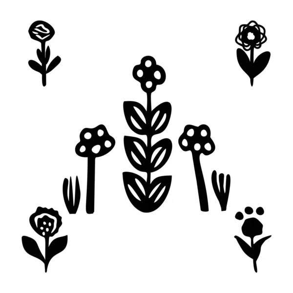 Kolekcja Wektor Kwiat Doodle Wektor Ikona Zestaw Motywów Kwiatowych Stylu — Wektor stockowy