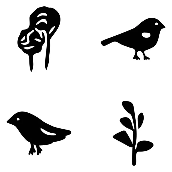 Set Bird Botanical Vector Motif Collection Garden Wildlife Woodland Songbirds — Vetor de Stock