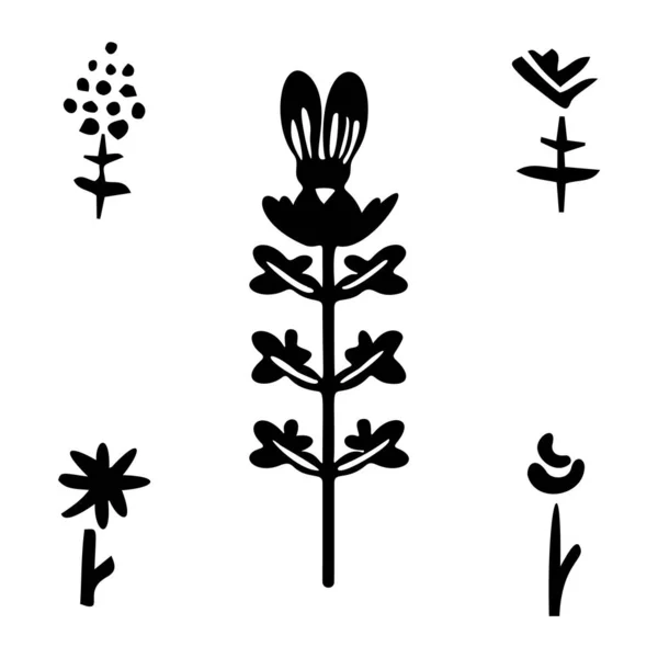 Collection Vectorielle Icônes Vectorielles Gribouillis Fleurs Ensemble Motifs Floraux Dans — Image vectorielle