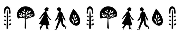 Граница Фигур Деревьев Скандальной Полосы Люди Лесах Обрезание — стоковый вектор