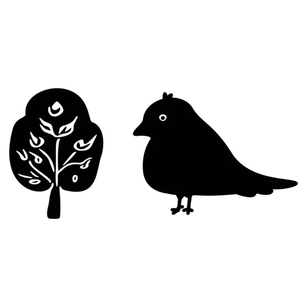 Set Bird Botanical Vector Motif Collection Garden Wildlife Woodland Songbirds — Stockvektor