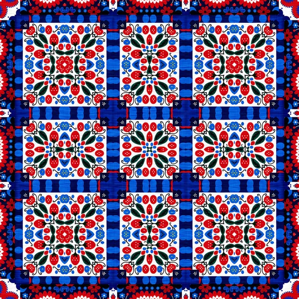 Folkart Quilt Traditional Pattern Patchwork Red White Blue Trendy Allover — Stok fotoğraf