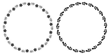 Çiçek desenli çelenk çizimi. Botanik düğün davetiyesi için antika vektör çerçevesinin vektör koleksiyonu