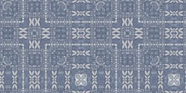 Farm house blue intricate damask seamless border. Tonal french country cottage style trim. Simple rustic fabric textile for shabby chic patchwork