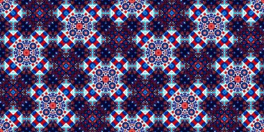 Folkart quilt whimsical border. Norwegian style European cloth. Patchwork red white blue trendy washi tape