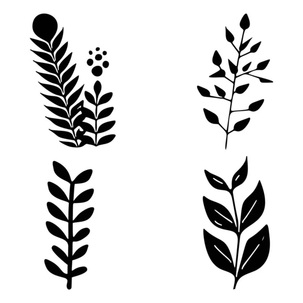 Woodland Fern Botanical Icon Set 추문을 일으키는 스타일의 아이들 낙서를 — 스톡 벡터