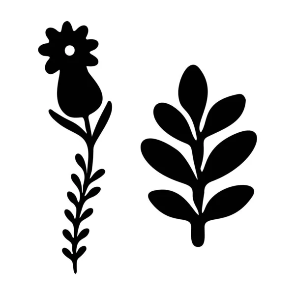 Ensemble Illustrations Vectorielles Fleurs Folkloriques Botanique Enfants Scandi Jardin Botanique — Image vectorielle