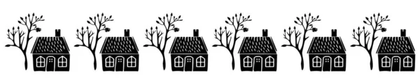 单色林地村庄的绿化 森林线带林地村舍装饰的锯齿状 — 图库矢量图片