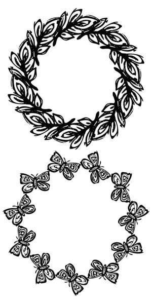 Ornita Virágkoszorú Illusztráció Készlet Antik Vektorkeret Gyűjteménye Botanikus Esküvői Meghívóhoz — Stock Vector