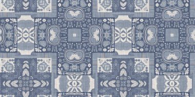 Farm house blue intricate damask seamless border. Tonal french country cottage style trim. Simple rustic fabric textile for shabby chic patchwork