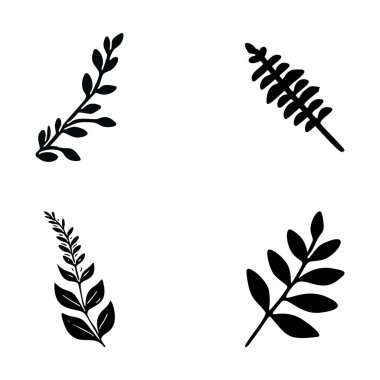 Orman eğreltiotu botanik ikonu seti. İskandinav tarzı çocuklar için bahçe filizi koleksiyonu