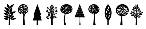单色森林树木装饰 植物线带林地装饰的锯齿状 — 图库矢量图片