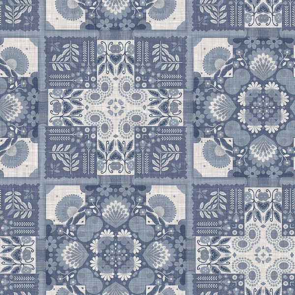 Farm house blue intricate country cottage seamless pattern. Tonal french damask style background. Simple rustic fabric textile for shabby chic patchwork