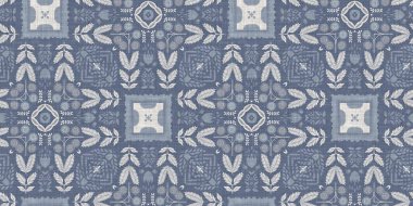 Farm house blue intricate damask seamless border. Tonal french country cottage style trim. Simple rustic fabric textile for shabby chic patchwork