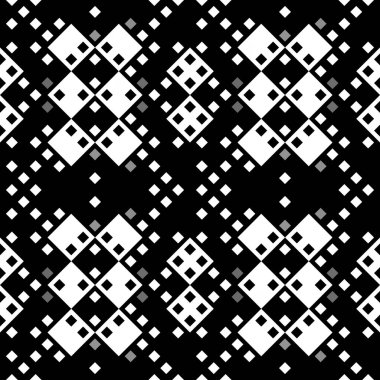 Monokrom piksel dikişsiz desen. Dijital arkaplan için retro biçiminde Geometrik retro tasarımı