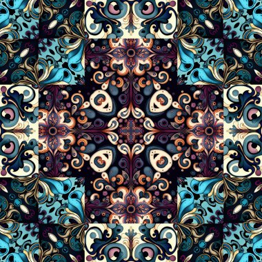 Ornamental victorian seamless wallpaper in roccoco style. Repeat tile of ornate botanical baroque decorative backdrop